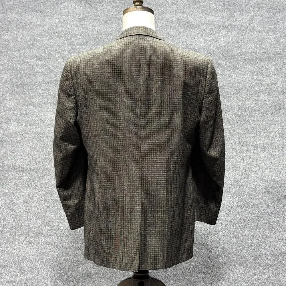 Hart Schaffner Marx Blazer Mens 41R Brown Gray Wool Made USA Check Sport Coat